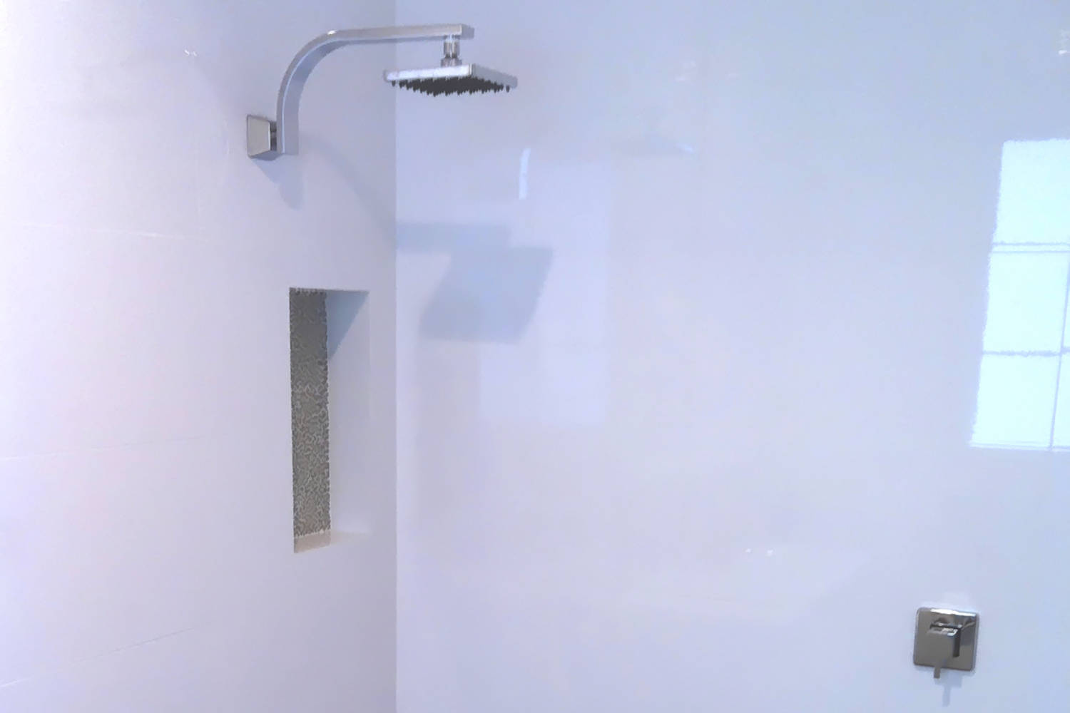 Shower redesign with recessed shelf